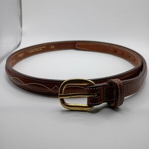 Tory Women's Belt 32 English Bridle Leather Fancy Stitching 3/4" USA Slim